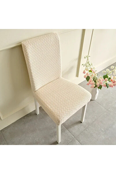 Choice Off white Long Grid Jacquard Chair Cover Solid Color Elastic Chair Pac...