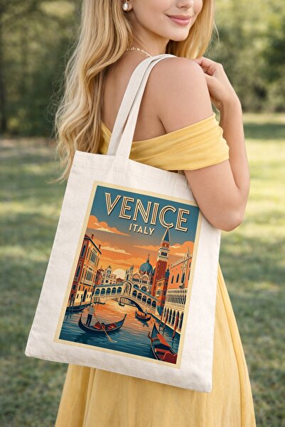 Kirbi Reklam Venice - Venedik Şehir Kişiye Özel Çift Taraflı Baskılı Bez Omuz...