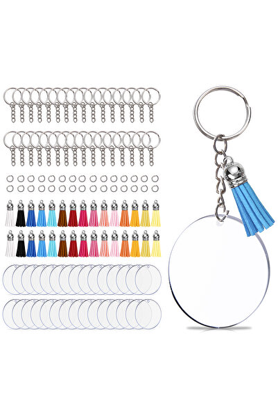Choice 40 pcs Sliver 40 PCS Stainless Steel Metal Blank Keyring Set Keychain ...