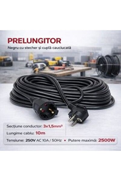 Bibilel Μαύρο καλώδιο προέκτασης 3x1.5mm², μήκος 10μ, με βύσμα και ελαστικό σ...