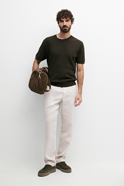 Massimo Dutti Pamuklu örgülü triko t-shirt