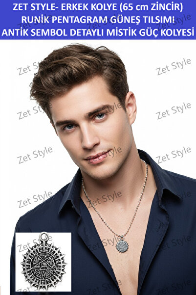 ZETCONCEPT Zet Style Erkek Kolye – Runik Pentagram Güneş Tılsımı, Antik Sembo...