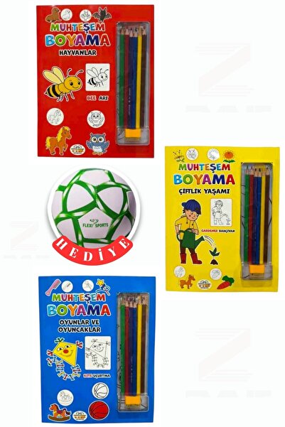 Parıltı Yayınları Fabulous Coloring-Animals-Farm Life-Games and Toys-3 Book S...