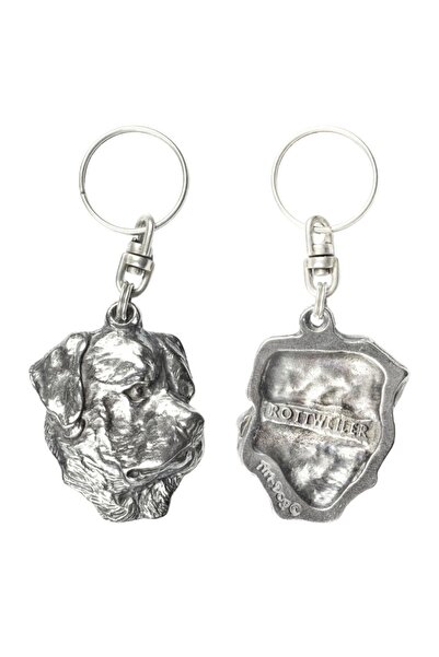 Art - Dog Rottweiler, Rott - Silver-plated pendant with a dog in a decorative...