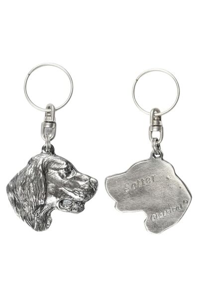 Art - Dog Pandantiv placat cu argint cu câine englezesc setter într-o cutie d...