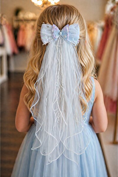 GlassySKY Μοντέλο Duvak Κλιπ μαλλιών Πριγκίπισσας με φιόγκο, πεταλούδα και μα...