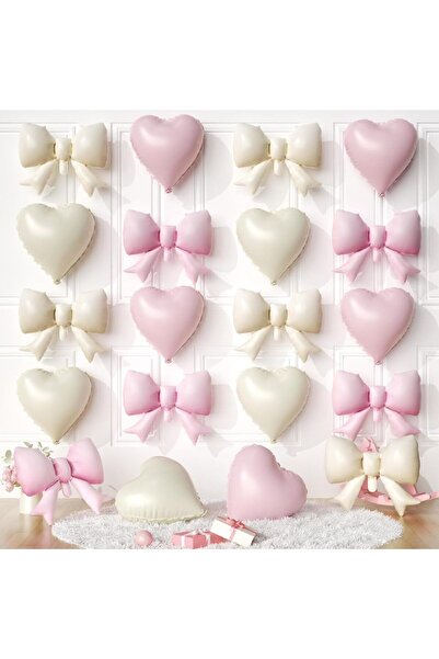 choice2 Heart and Bow 21Inch 8133-1 White Pink 20 PCS Cream Heart & Bow Ballo...