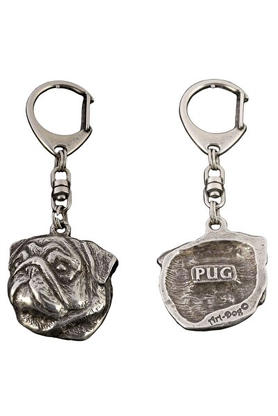 Art - Dog Pug II - Silver-plated key ring with dog, handbag decoration, backp...