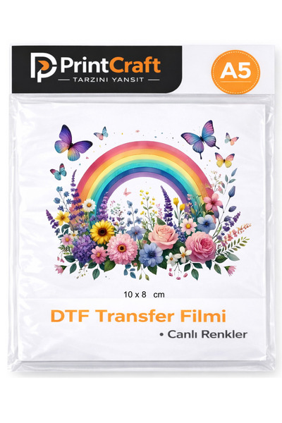 Palo Santo 10x8 cm Gökkuşağı ve Çiçekler Modeli Ütü ile Yapışan DTF Transfer ...