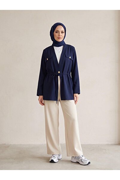 Naknaku Double-Cap Tunnel Detail Jacket-Navy Blue