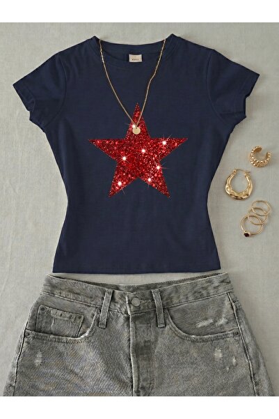 NİCE Γυναικείο μπλουζάκι με στάμπα Red Star Stone - Lycra κοντομάνικο κορμάκι