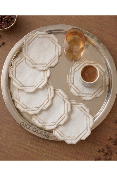 gkzglass home dekor 6 τεμάχια λινό ύφασμα με κεντητό σχέδιο καφέ, χαρτοπετσέτ...