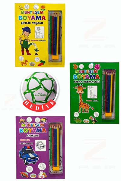 Parıltı Yayınları Fabulous Coloring Book-Farm Life-Wild Animals-Vehicles-3 Bo...