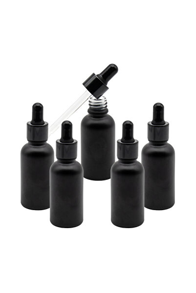 FLORY Σετ 5 μαύρων γυάλινων δοχείων 30 ml και πιπέτα, μαύρο καουτσούκ