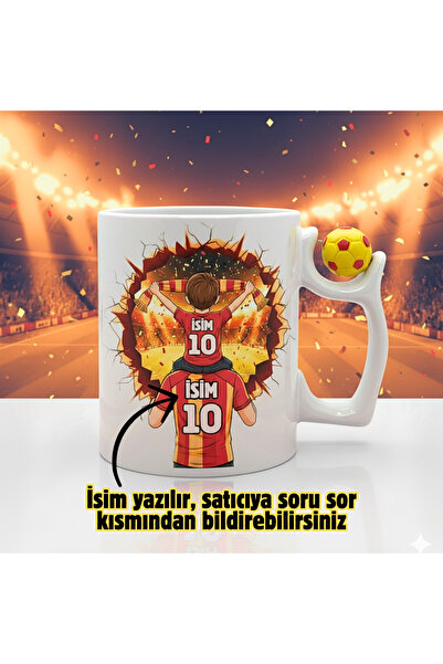 MRN Tasarım Baba Oğul-Baba Kız Sarı Kırmızı Futbol Toplu Kupa / 3D Tasarım Sa...