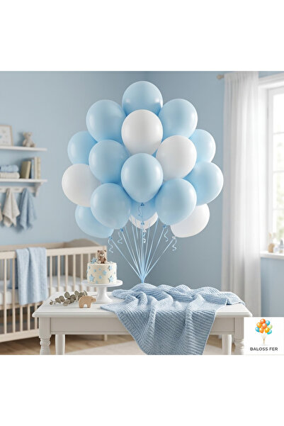 baloss fer Macaron Mavi Beyaz Balon Seti 20 Parça Baby Shower Doğum Günü Süsleme