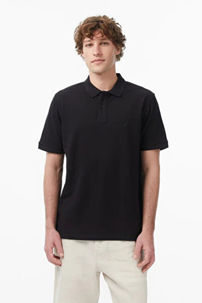 Nautica Men's Black Regular Fit Polo Neck T-Shirt