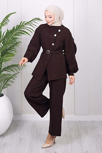 Modamihram Σετ με διπλά κουμπιά σε σχήμα σταυρού, καφέ-καφέ 19288