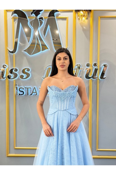 MissBetül Lez Dantel Prenses Göğüs Taşlı Abiye Nişan Elbisesi
