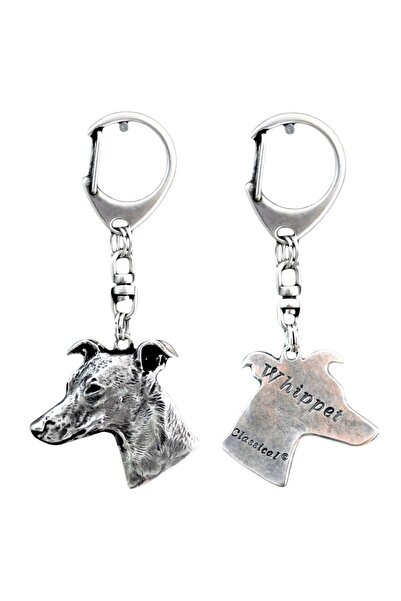Art - Dog Whippet - Silver-plated key ring with dog, handbag decoration, back...