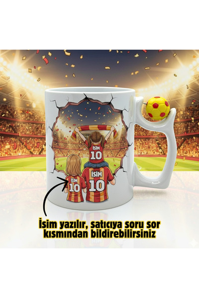 MRN Tasarım Baba Oğul-Baba Kız Sarı Kırmızı Futbol Toplu Kupa / 3D Tasarım Sa...