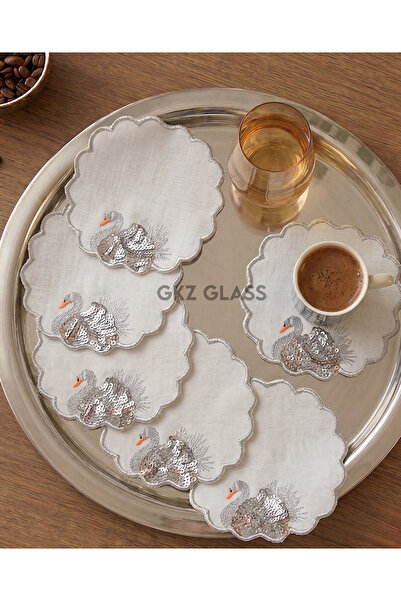 gkzglass home dekor 6 τεμάχια λινό ύφασμα με κεντητό σχέδιο καφέ, χαρτοπετσέτ...