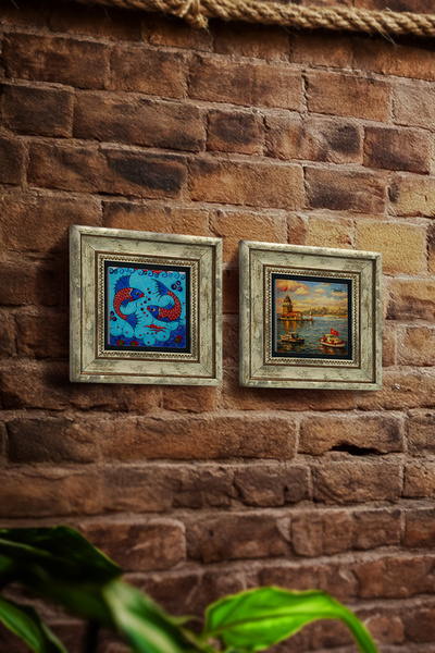 Sadrazam Σετ ζωγραφικής σε φυσική πέτρα 2 τεμαχίων, 20x20 εκ., με μοτίβο Πύργ...