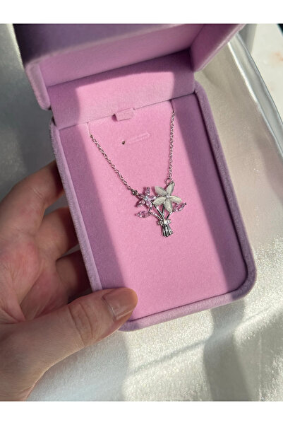 Harlofia Jewelry Çelik Çiçek Buketi Kolye - Pembe