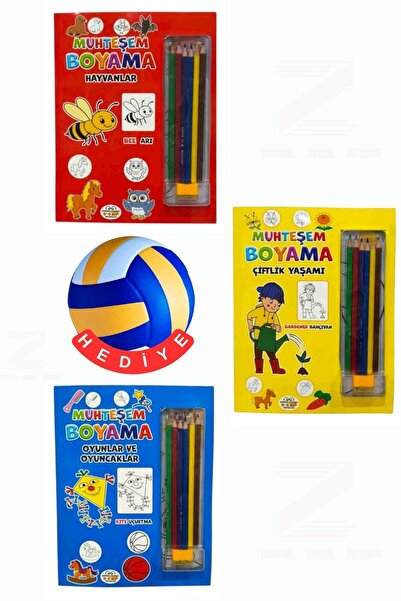 Parıltı Yayınları Fabulous Coloring-Animals-Farm Life-Games and Toys-3 Book S...