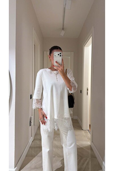 solena sln Γυναικείο μπλουζάκι με λευκή δαντέλα στην πλάτη και λεπτομέρεια σε...