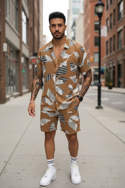 dehaine Ανδρικό καλοκαιρινό σετ, πουκάμισο + σορτς, ανδρική φόρμα