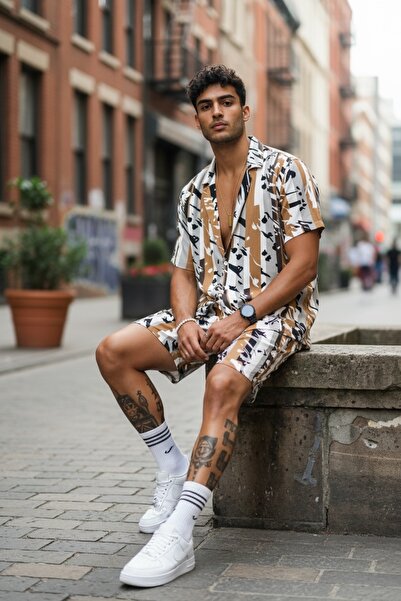 dehaine Ανδρικό καλοκαιρινό σετ, πουκάμισο + σορτς, ανδρική φόρμα