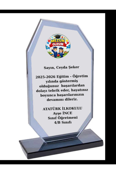 ö özcantasarım Mezun Plaketi - Kişiye Özel Plaket - Cam Plaket - Mezuniyet Pl...