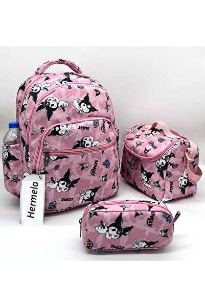 Bevitton حقيبة مدرسية مزينة بنمط شخصيات البودرة، مجموعة من 3 قطع، حقيبة ظهر م...
