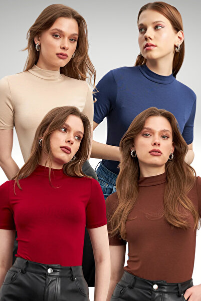 Bipantolon Women's Cream Bitter Coffee Navy Blue Claret Red 4-Pack Short Slee...