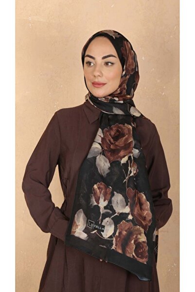 locella Koza Pamuk Şal Siyah Kahve