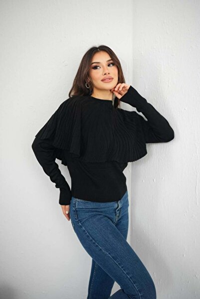 Genel Markalar Piliseli Pelerin Detaylı Triko Bluz