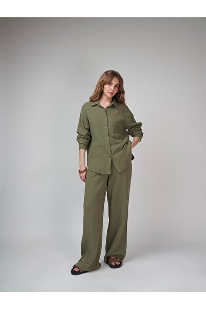 citycenterfashion Παντελόνι από ύφασμα μουσελίνας με λάστιχο στη μέση, λεπτομ...