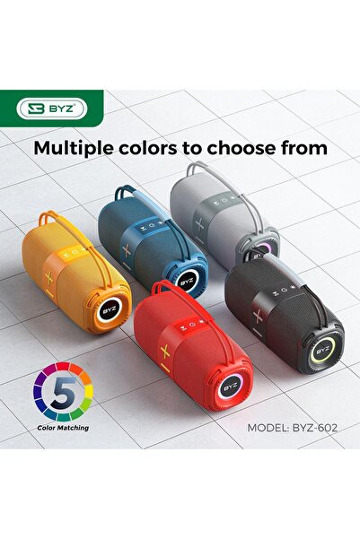BYZ مكبر صوت بلوتوث محمول -602 بقوة 16 واط مع إضاءة LED، شحن عبر منفذ Type-C ...