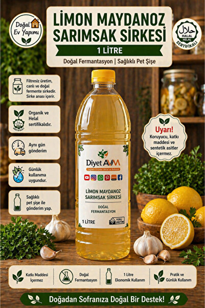 Diyet AVM Limon Maydanoz Sarımsak Sirkesi 1 Litre – Doğal Fermantasyon | Sağl...