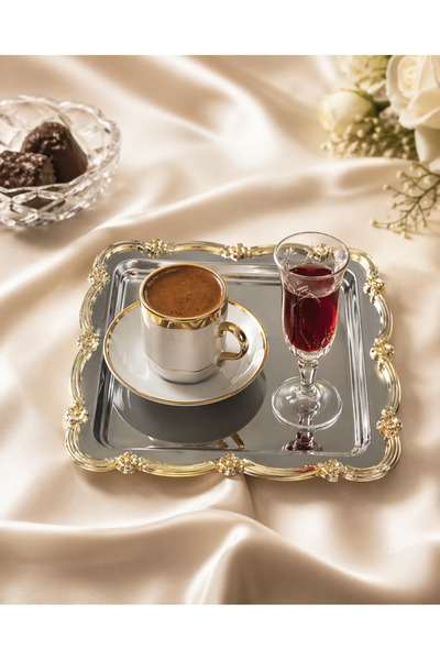 Simply Now Dekoratif Gümüş Veya GOLD Kare Sunum Tepsisi 23x23 cm Kahve ve İkr...