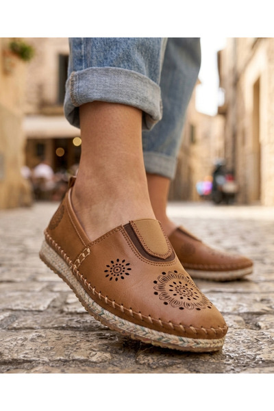 rocassi Pantofi de damă din piele naturală, ușori, de vară, casual, maro