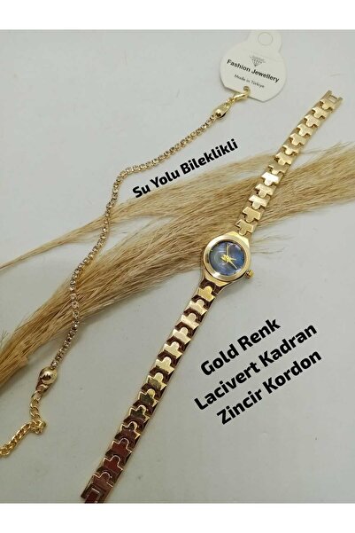 Brality ساعة يد نسائية طراز ريترو فينتاج - سلسلة ذهبية اللون - قرص أزرق داكن ...