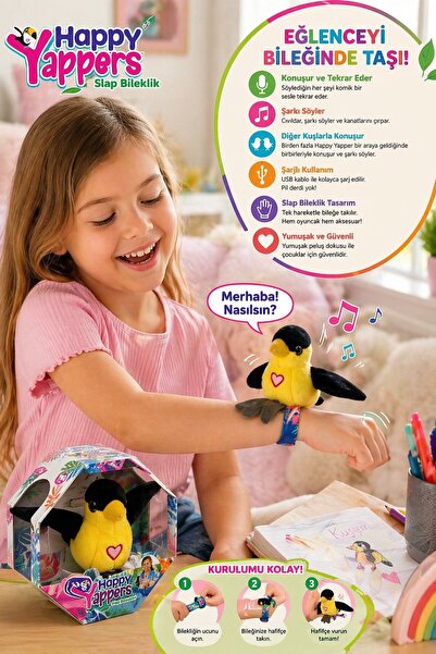 TOYFEST Happy Yappers Konuşan Kuş Bileklik Sesli Peluş Oyuncak Tekrarlayan Şa...