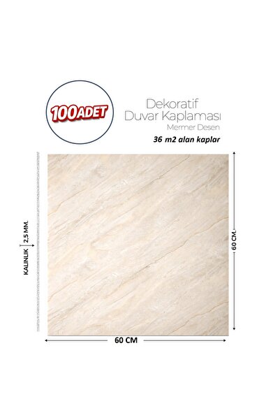 Brano 60X60 cm Kendinden Yapışkanlı Duvar,banyo,tezgah Arası Bej Mermer-100 Adet