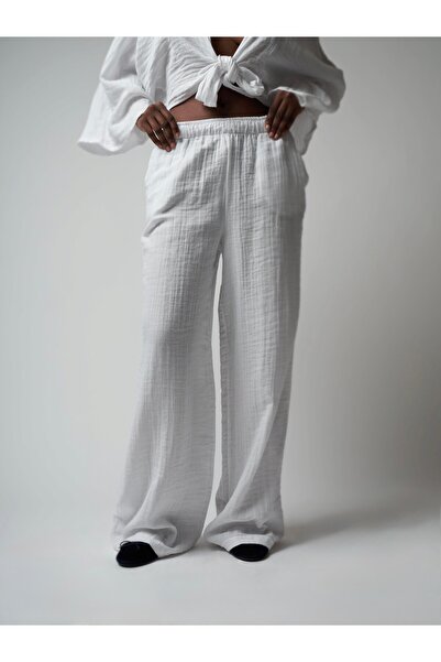 citycenterfashion Γυναικείο παντελόνι μουσελίνας με φαρδιά μπατζάκια cty-abr-...