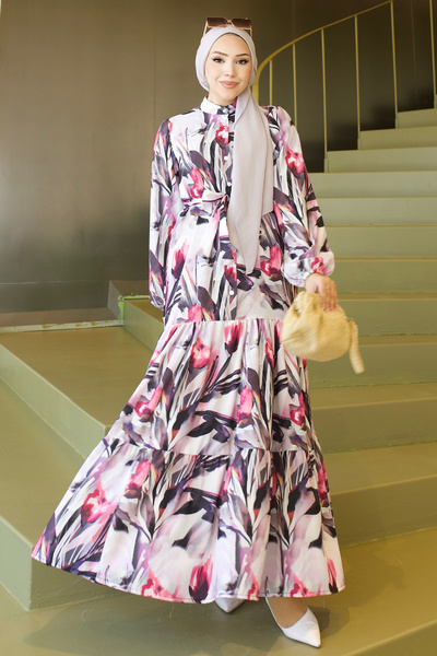 benguen Φόρεμα Τζέσικα με σχέδια, Τεσεττούρ, B593 Φούξια