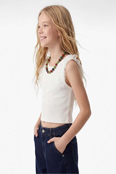 Koton Girl's Ruffle Detailed Sleeveless Crew Neck Crop Tank Top