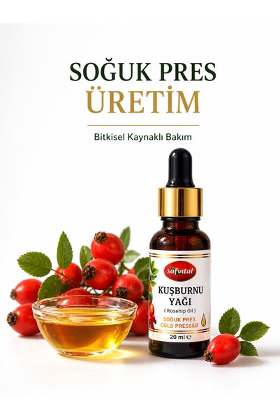 safvital Rosehip Oil 20 ml Cold Pressed Pure Skin Care Oil for Intense Moisture and Radiance Effect on the Face Premium Hair Care Oil