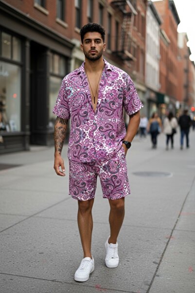 dehaine Ανδρικό καλοκαιρινό σετ, πουκάμισο + σορτς, ανδρική φόρμα